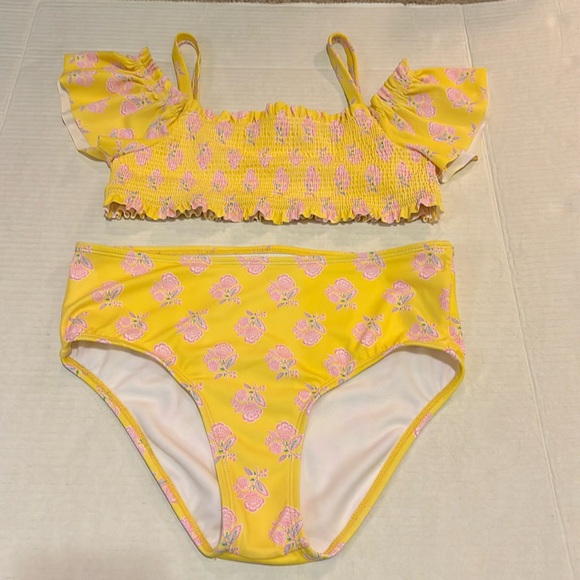 Janie and Jack Floral Smocked cold shoulder 2 piece bikini swimsuit size 14 - Picture 2 of 13